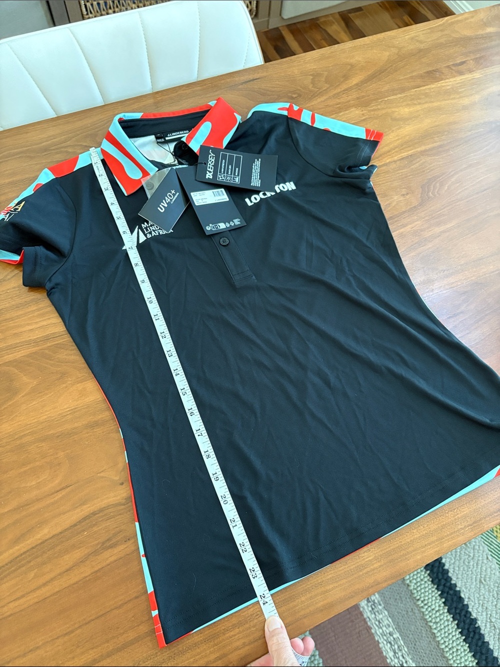 NEW! J.LINDEBERG Cara Golf Polo Black Aqua Red NWT Size Medium - Picture 8 of 9
